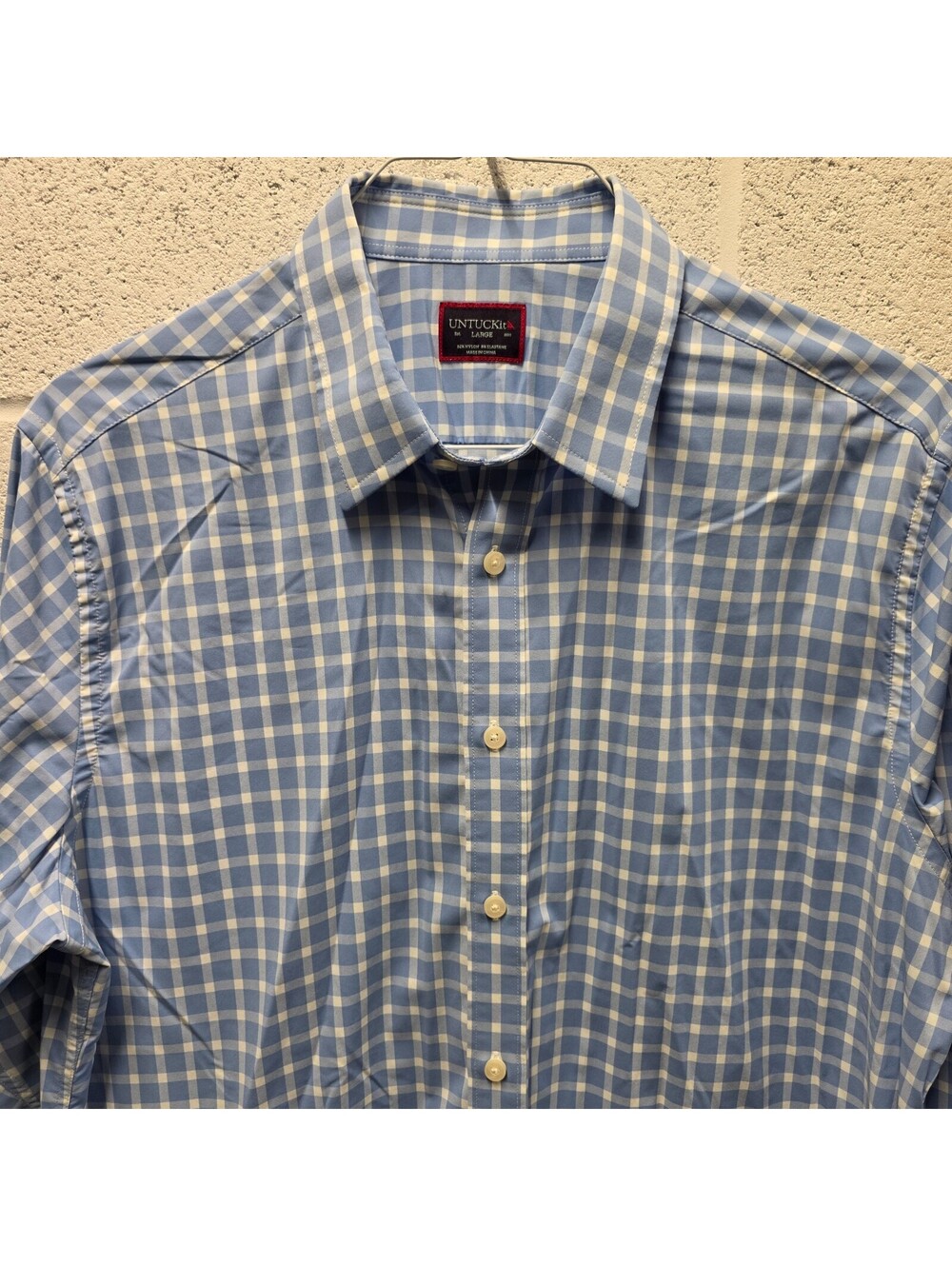 UNTUCKit Men’s L 24x30 Slim Fit Galadino Light Blue & White Gingham Button Down